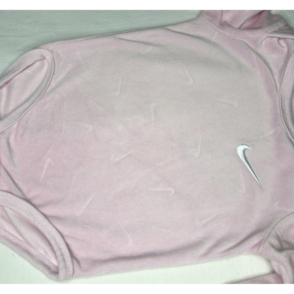 Nike Baby Bodysuit Jogger Pants Set Girls 6M Pink Velour Swoosh Logo 2 Piece - Picture 6 of 14